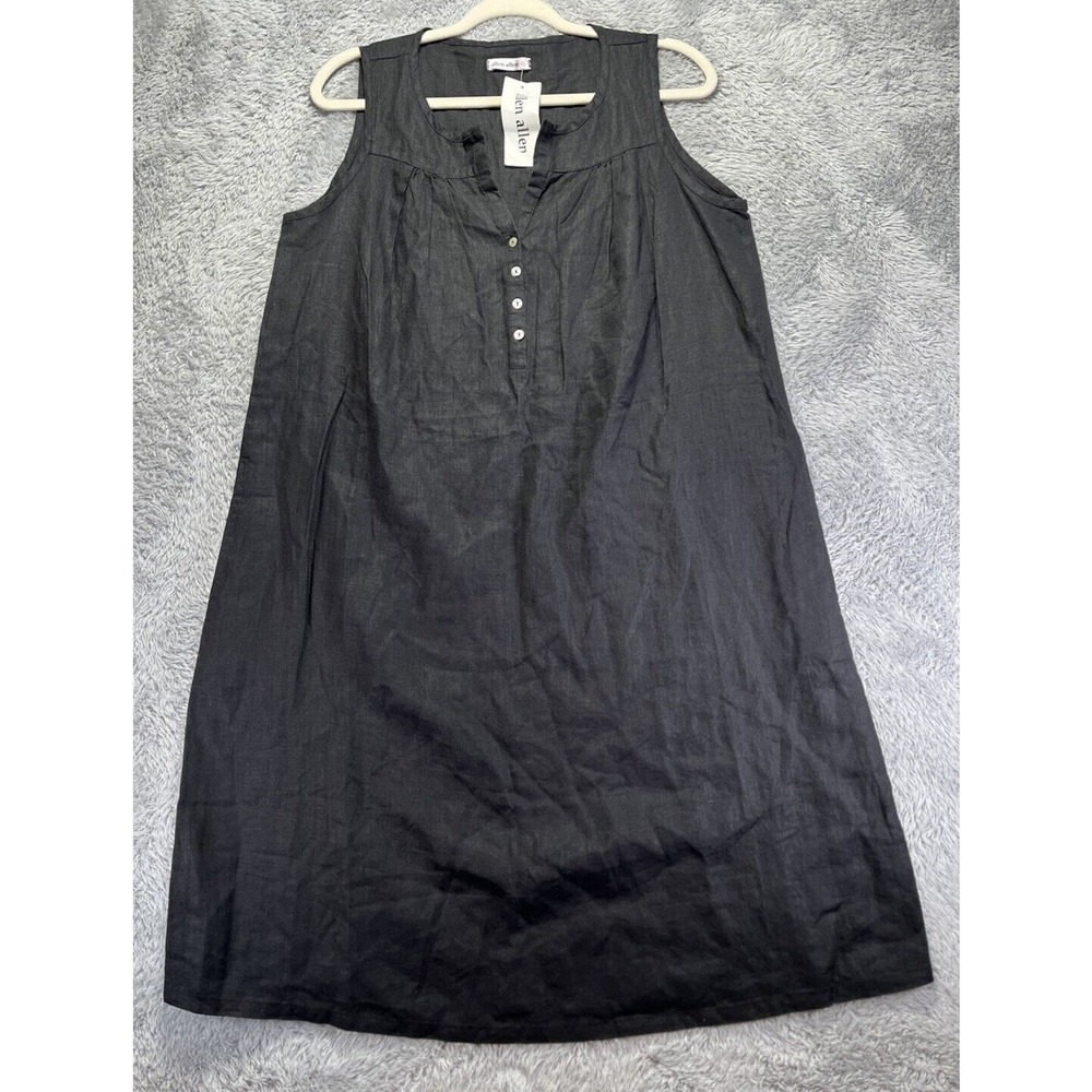 Allen Allen Women's XL Black Linen Shift Dress Sleeveless V Neck Pockets NWT - Picture 4 of 11